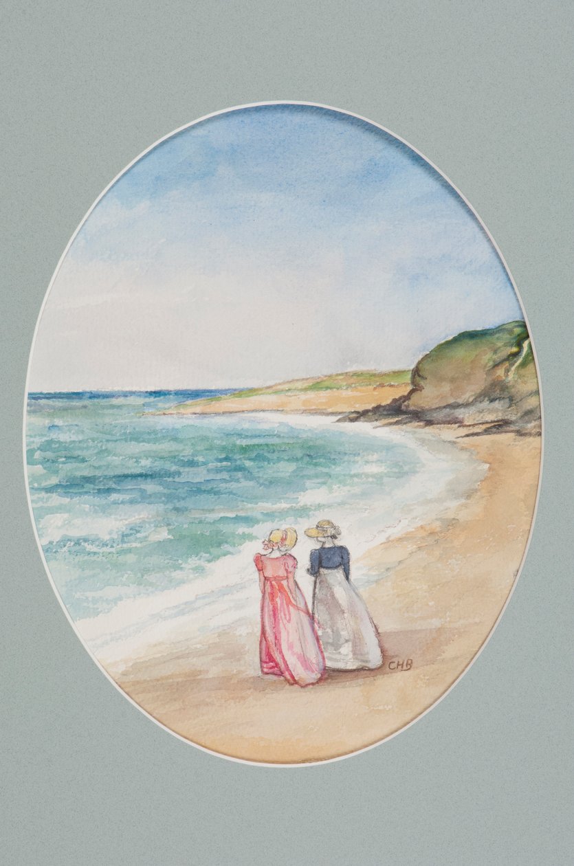Anne & Henrietta caminham até o mar, 2006 (wc no papel) de Caroline Hervey Bathurst