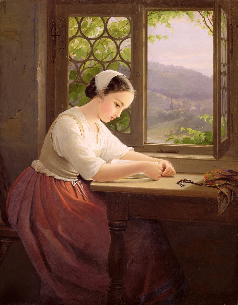 Menina lendo por uma janela aberta de Caroline von der Embde