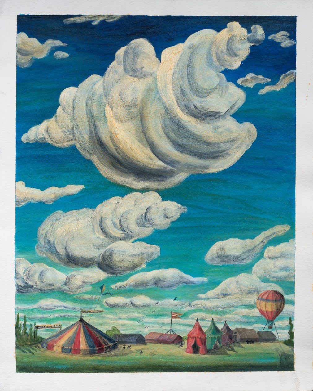 Grandes nuvens sobre tendas de circo, 1992 (óleo sobre papel) de Carolyn Hubbard Ford