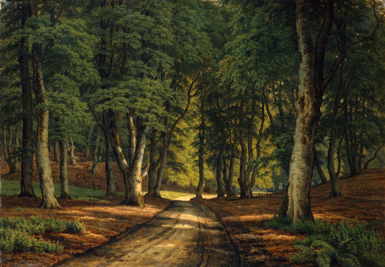 Uma paisagem arborizada com veados (óleo sobre tela) de Carsten Henrichsen