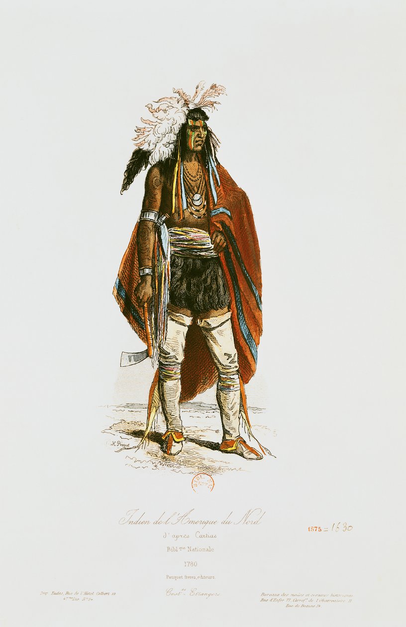 Índio norte-americano, de &39;Modes et Costumes Historiques&39;, gravada por Hippolyte Louis Pauquet (1797-p. 1862) 1862 de Cartias