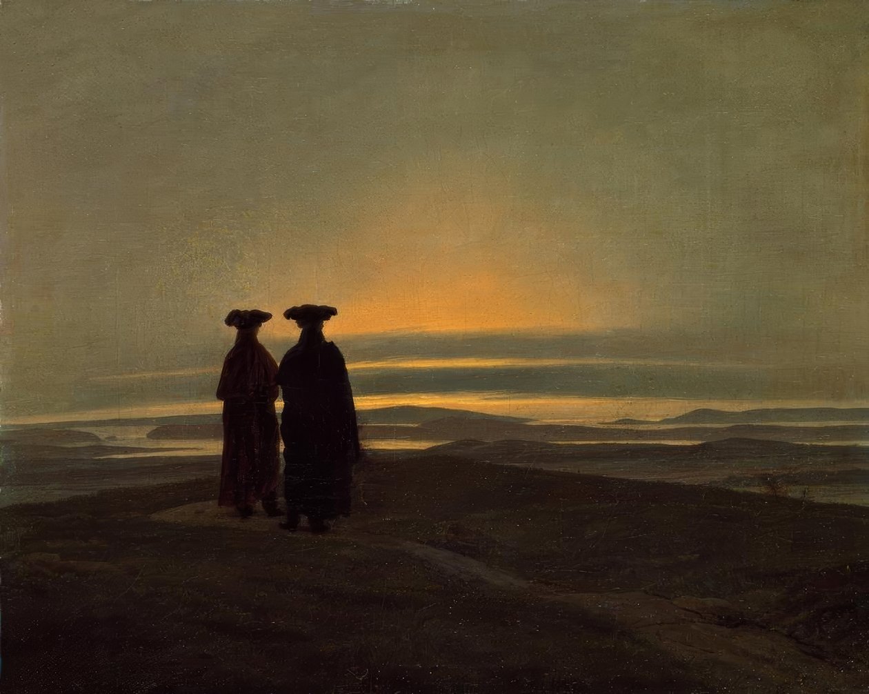 Noite paisagem com dois homens de Caspar David Friedrich