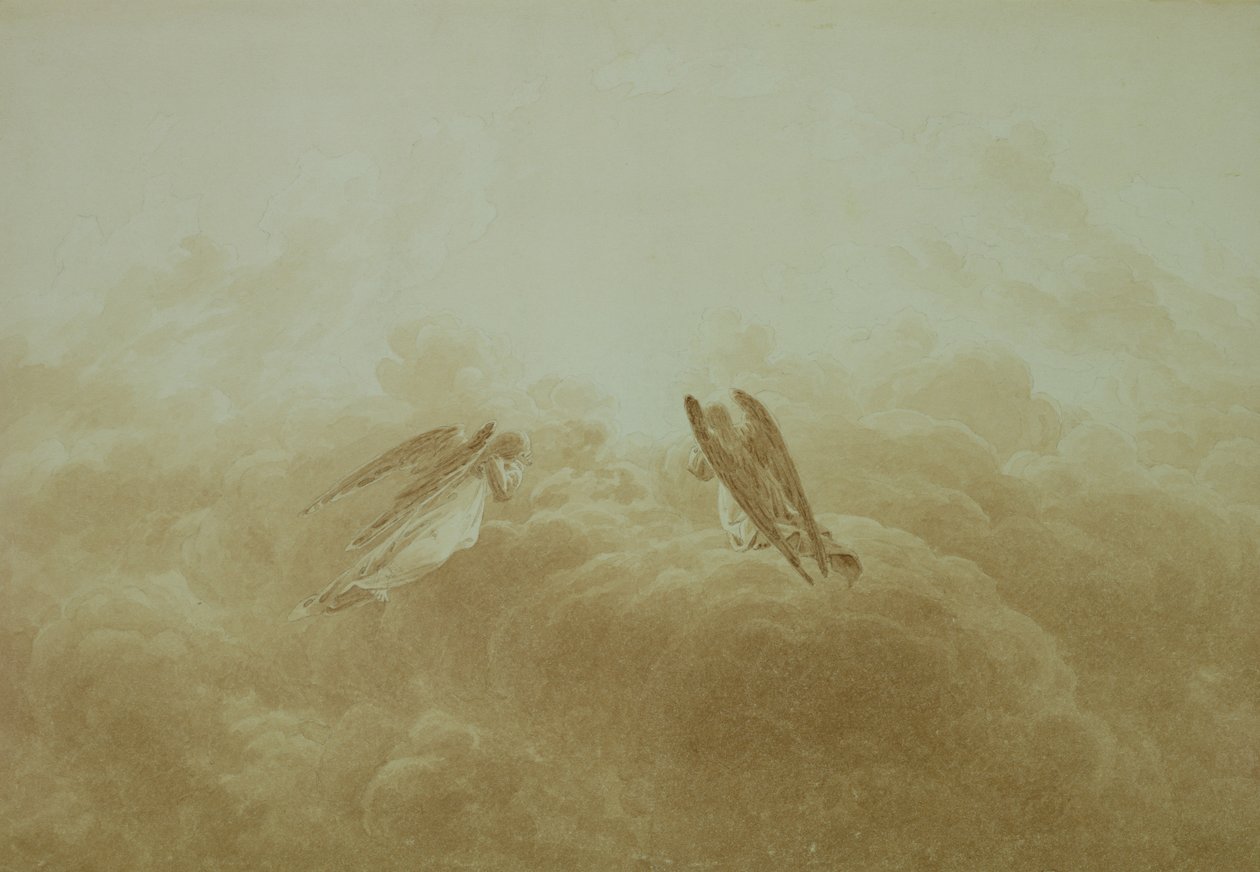 Anjo em oração, c. 1826-34 (sépia sobre lápis sobre papel) de Caspar David Friedrich