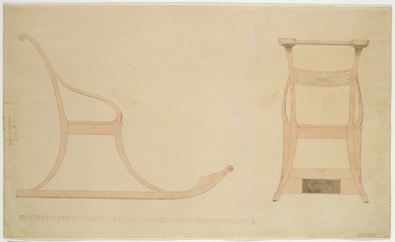 Cadeira para trenó (caneta com wc avermelhado sobre papel) de Caspar David Friedrich