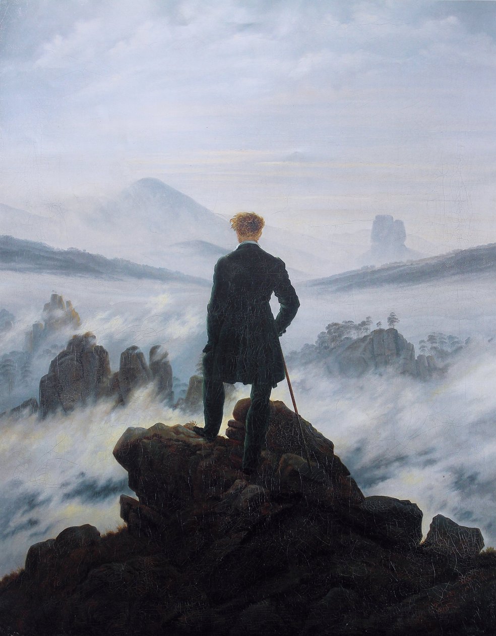 O caminhante sobre o mar de nevoeiro de Caspar David Friedrich