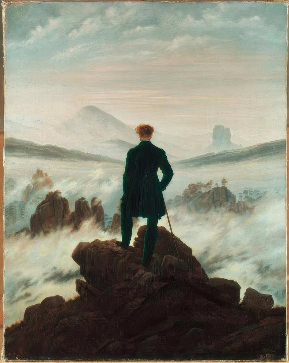 O caminhante sobre o mar de nevoeiro de Caspar David Friedrich