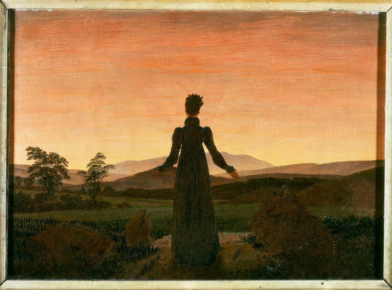 Mulher na frente do sol poente de Caspar David Friedrich