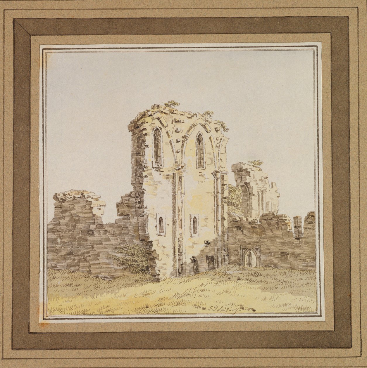Ruínas do Mosteiro (Ruína da Igreja Gótica), c.1806 (caneta e tinta e wc no papel) de Caspar David Friedrich