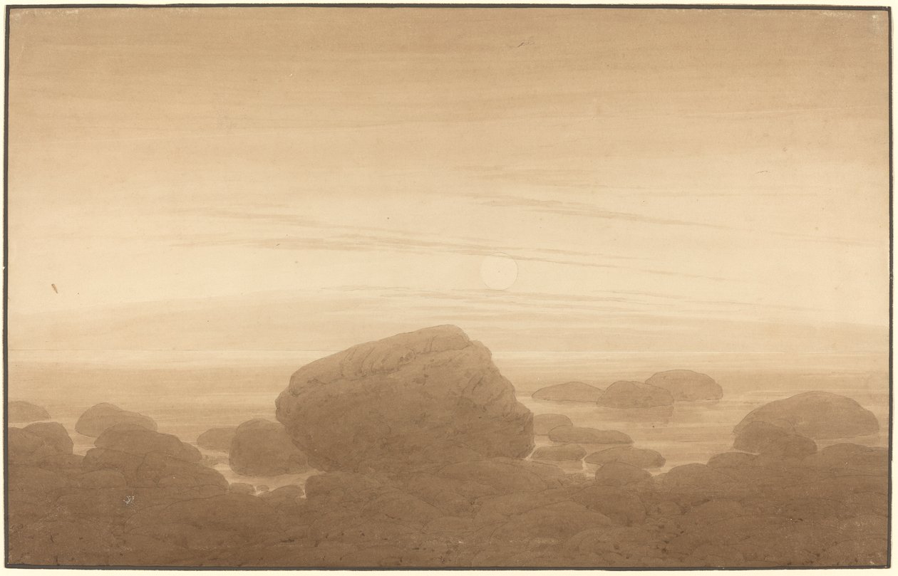Nascer da lua em uma costa vazia de Caspar David Friedrich