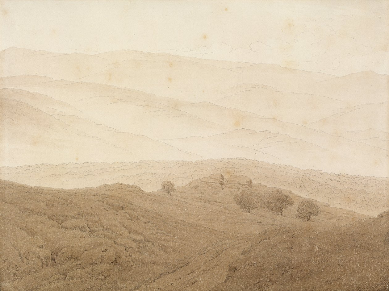 Paisagem de montanha perto de Teplitz (grafite e lavagem) de Caspar David Friedrich