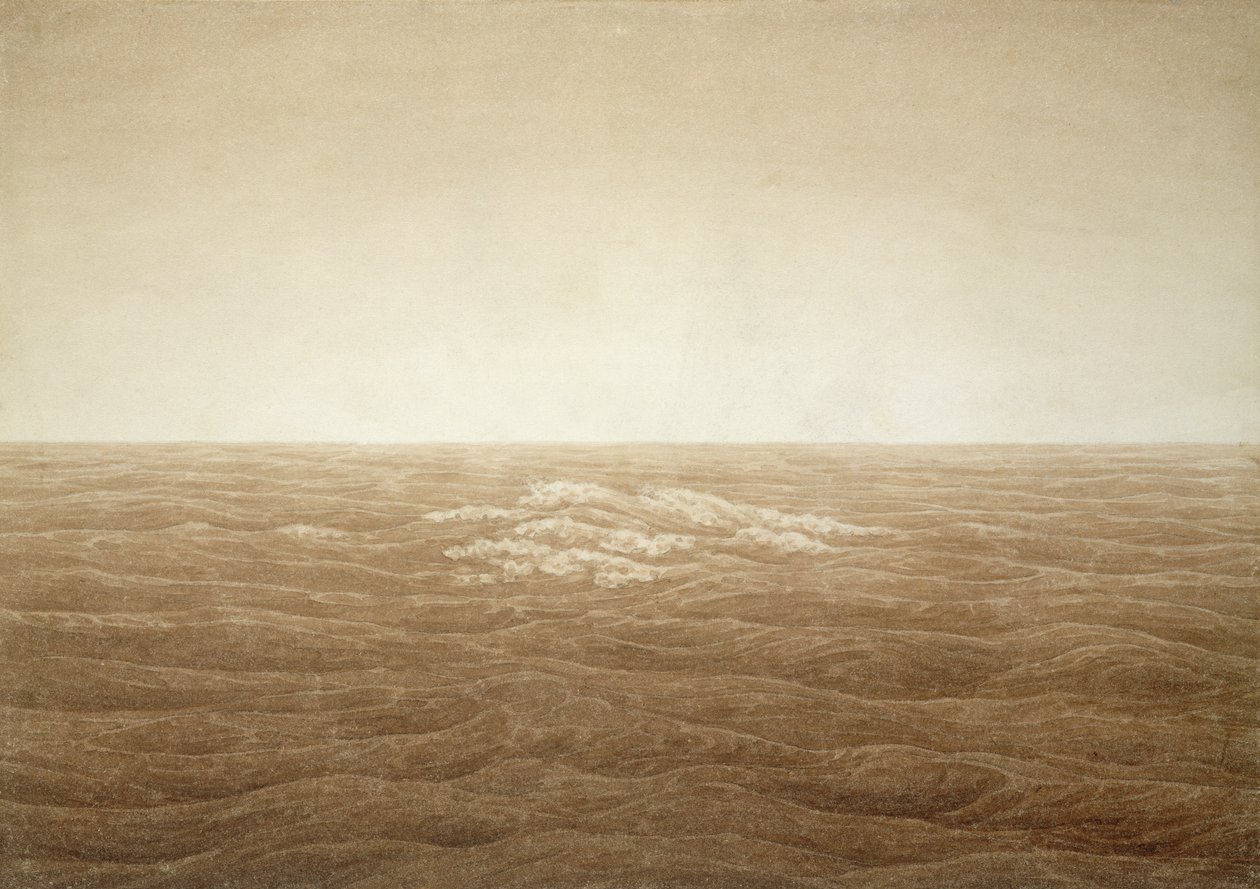Mar ao nascer do sol, 1828 (tinta sépia sobre lápis sobre papel) de Caspar David Friedrich