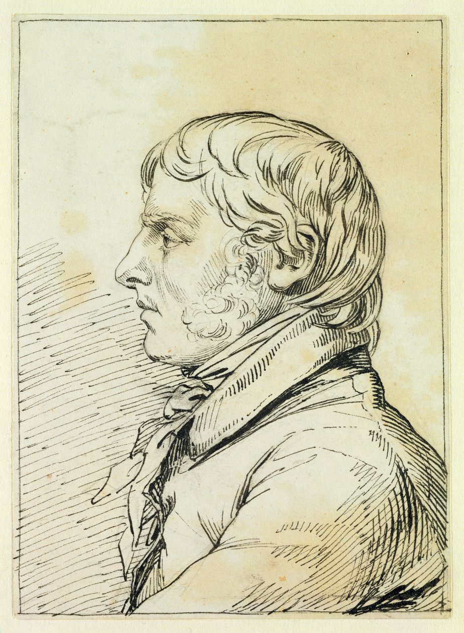 Auto-retrato (caneta e tinta marrom sobre traços de giz preto sobre papel) de Caspar David Friedrich