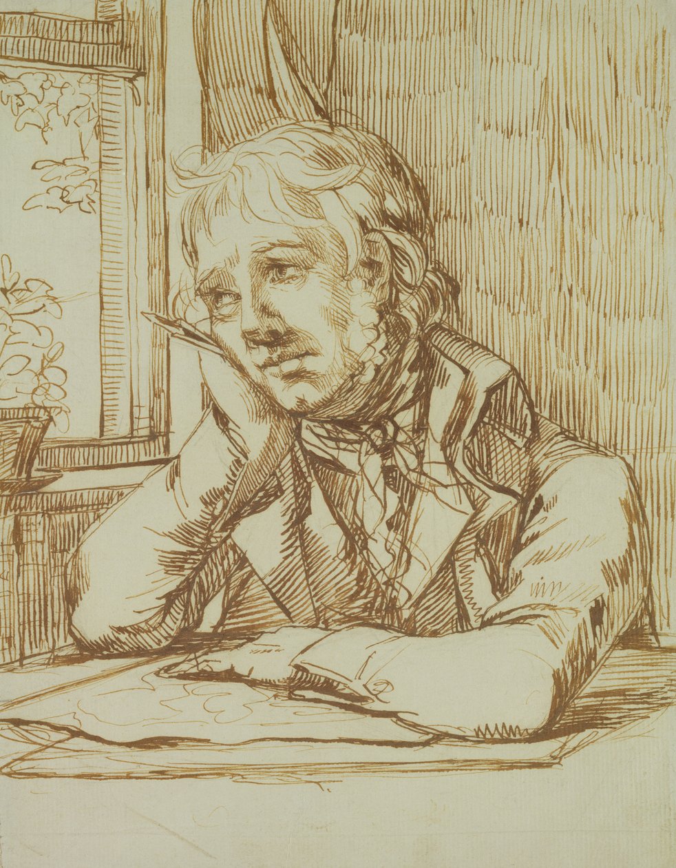 Auto-retrato (lápis e caneta no papel) de Caspar David Friedrich