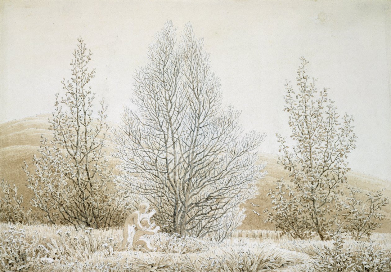 Primavera (tinta sépia e lápis sobre papel) de Caspar David Friedrich