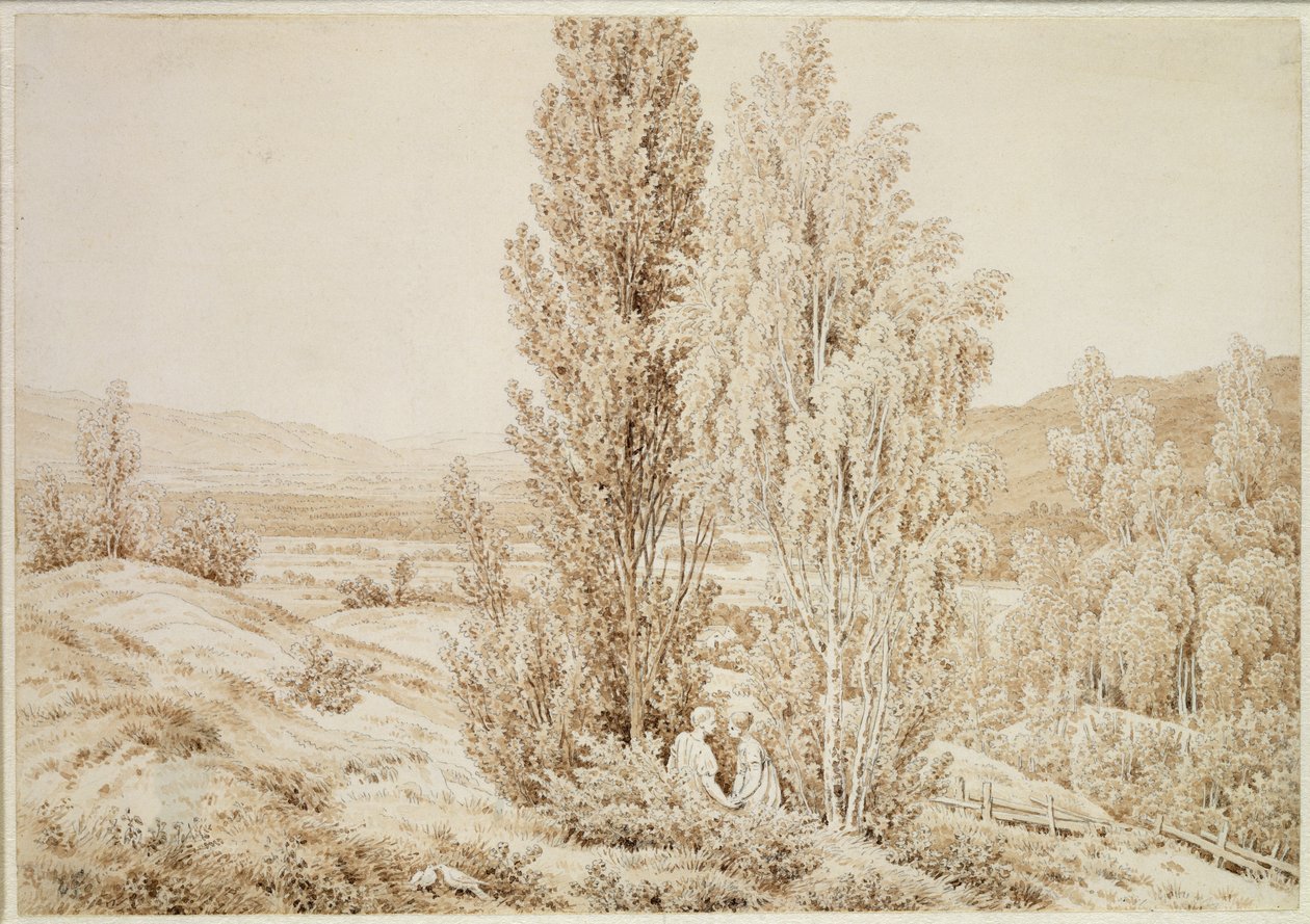 Verão (tinta sépia e lápis sobre papel) de Caspar David Friedrich