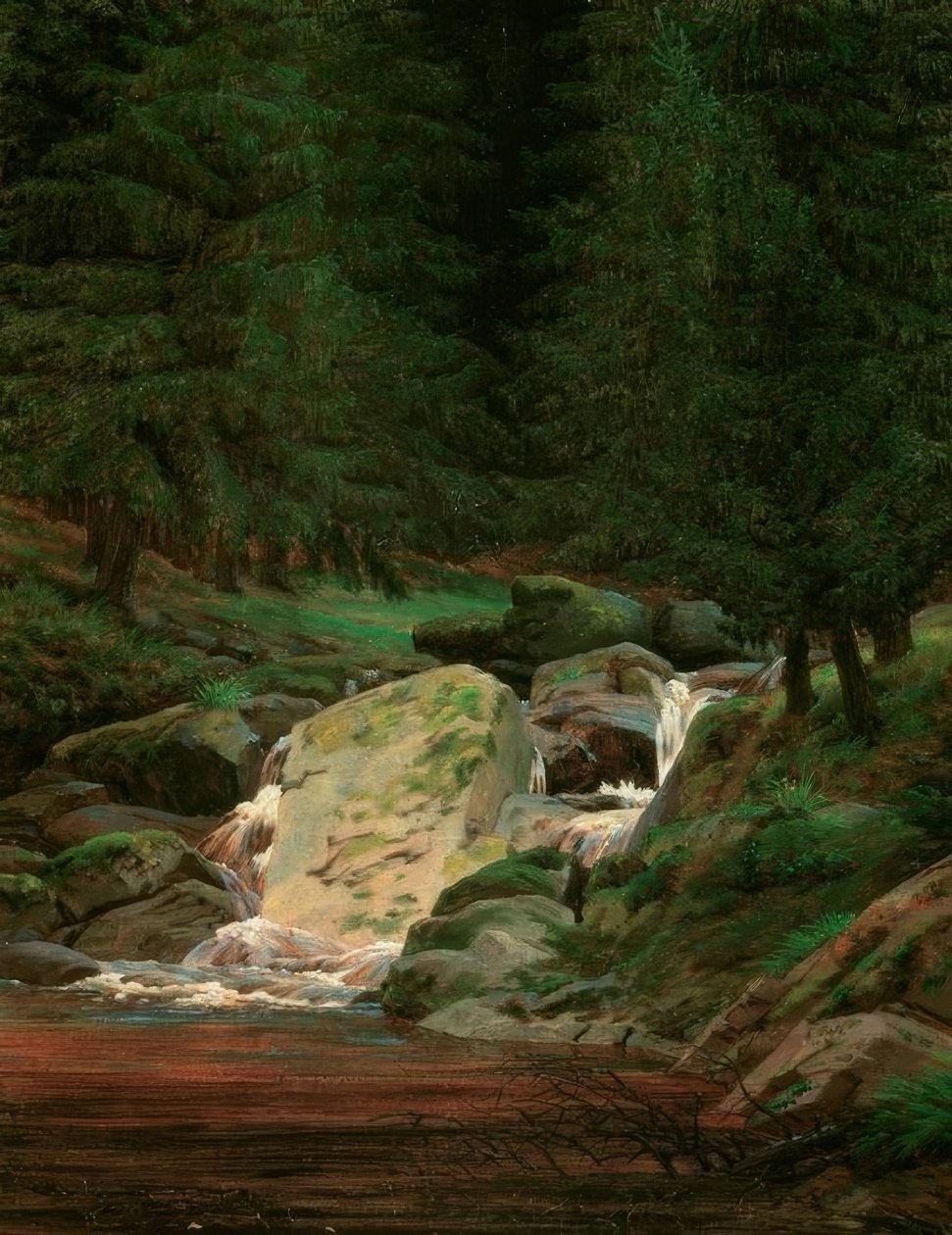 Floresta de abetos com cascata de Caspar David Friedrich