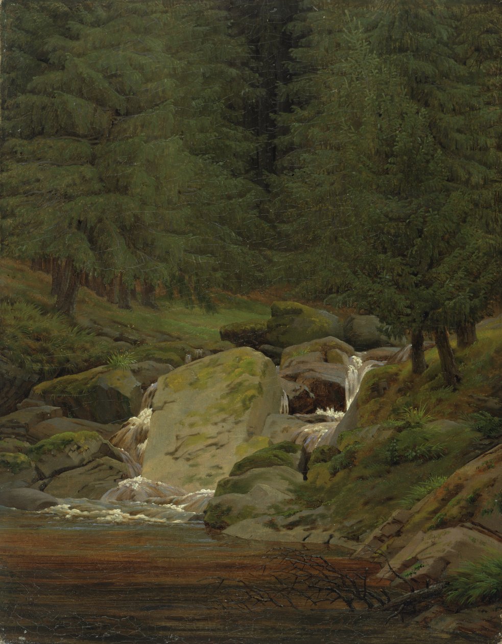 Os Evergreens pela Cachoeira de Caspar David Friedrich
