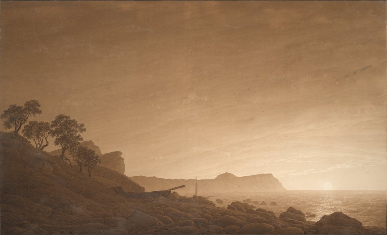 Vista de arkona com lua crescente, c. 1805-1806 de Caspar David Friedrich