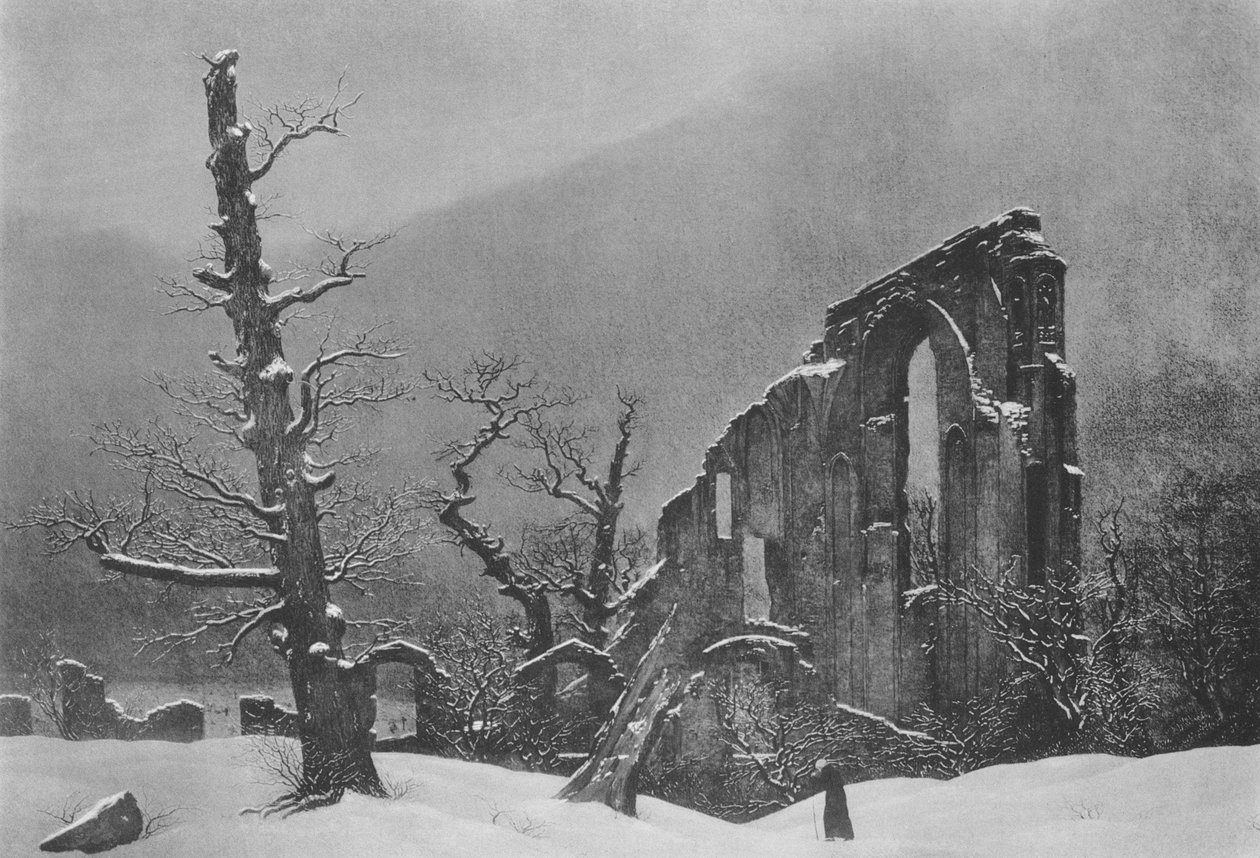 Paisagem de inverno com ruína do mosteiro Eldena de Caspar David Friedrich