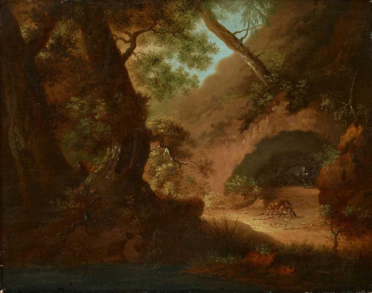 Lobos na floresta em frente a uma caverna de Caspar David Friedrich