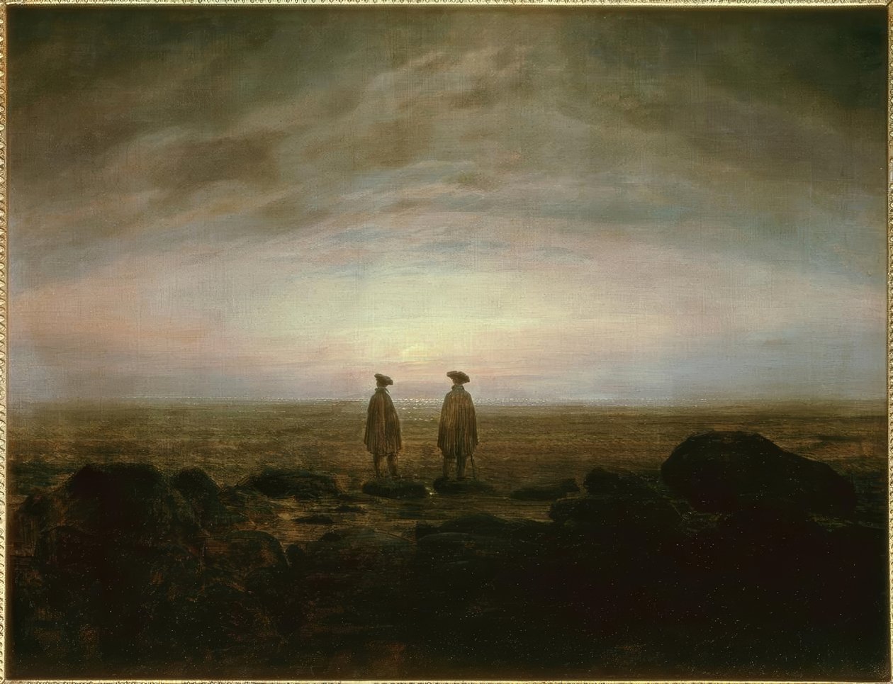 Dois homens no mar ao nascer da lua de Caspar David Friedrich