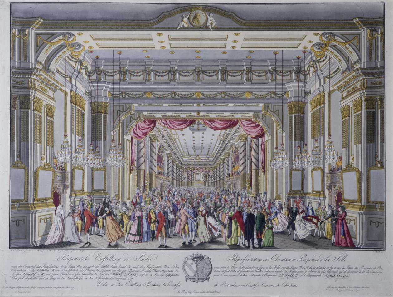 Bola após a coroação de Leopoldo II como rei da Boêmia em Praga em 1791 (gravura colorida à mão) de Caspar Pluth