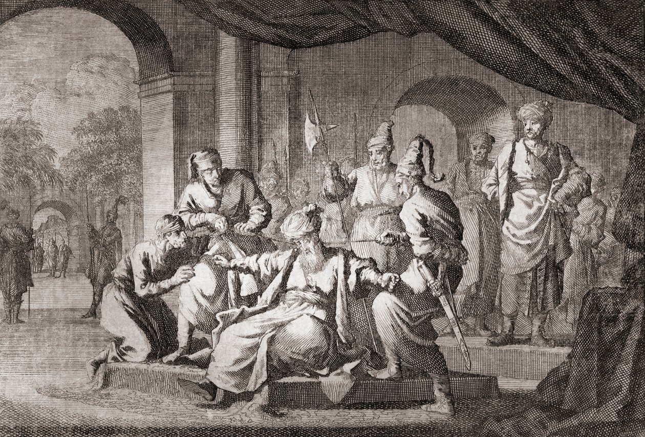 Nobre estrangulado com um cordão de seda. Império Otomano (impressão) de Caspar (after) Luyken
