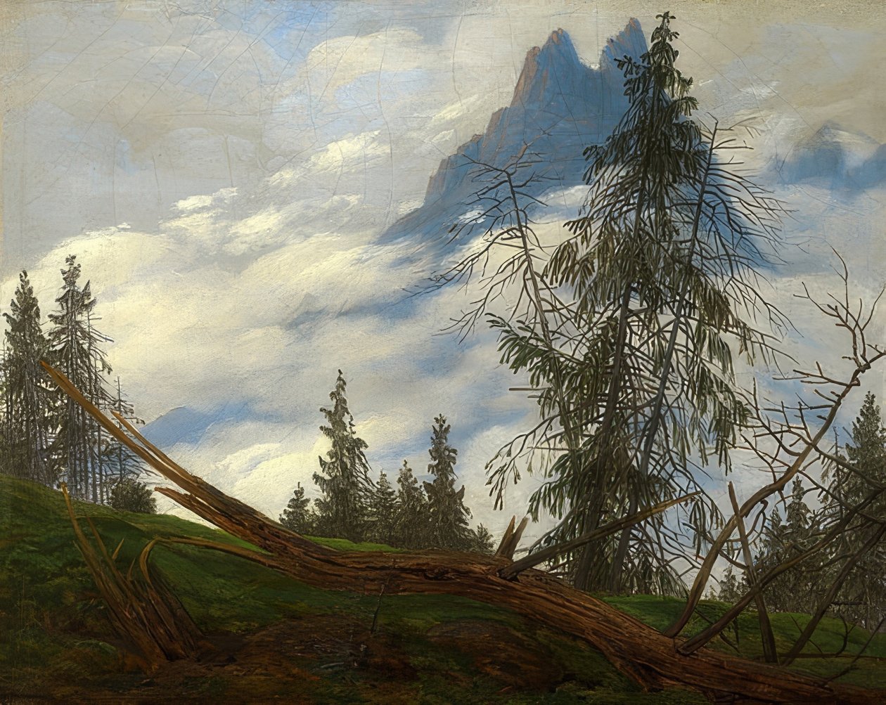 Pico de montanha com o movimento de nuvens. Por volta de 1835 de Caspar David Friedrich
