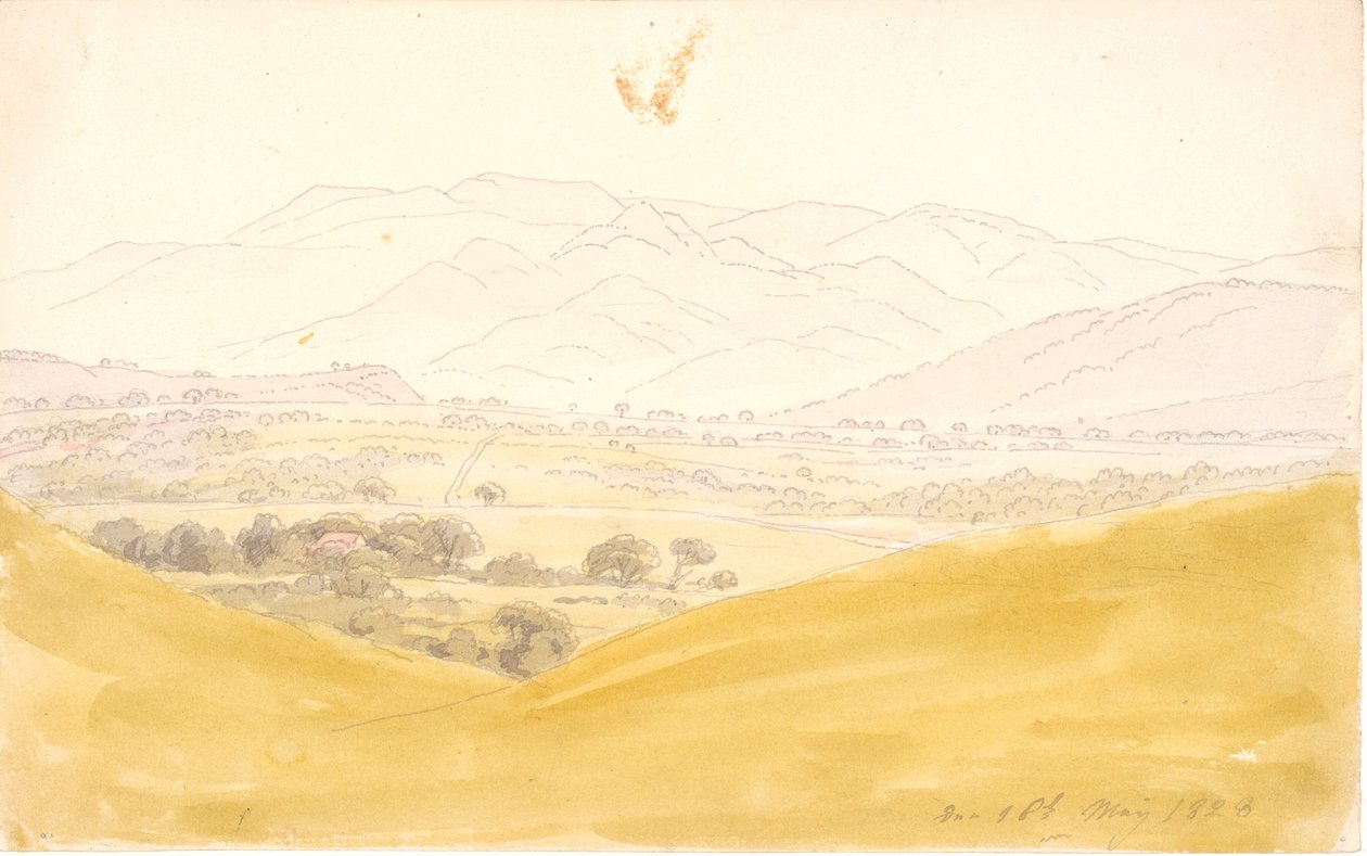 Paisagem boémia com as montanhas médias de Caspar David Friedrich