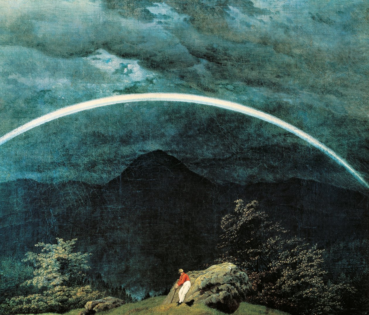 Detalhe da paisagem de montanha com arco-íris, por Caspar David Friedrich (1774-1840) de Caspar David Friedrich