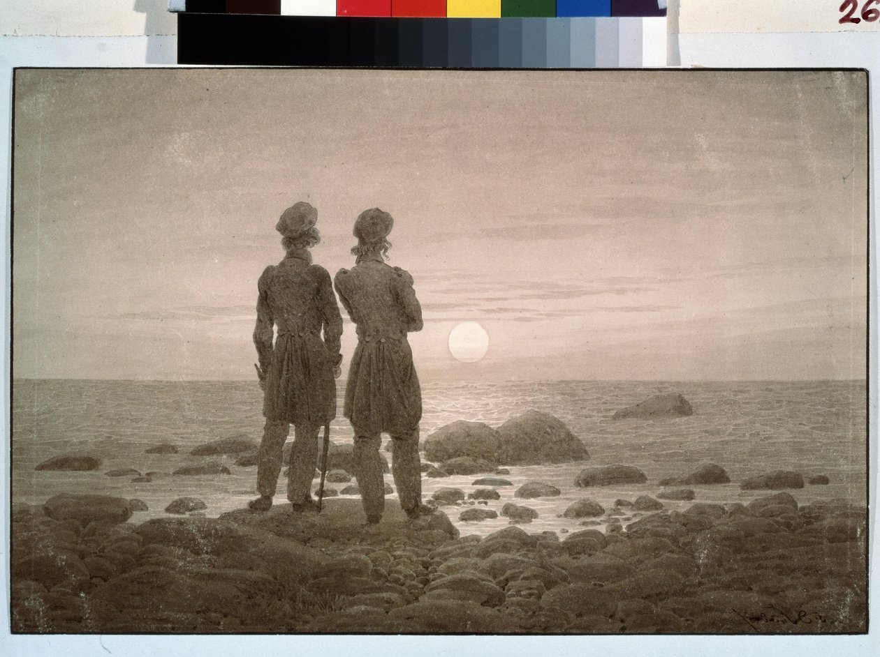 ""Dois homens olhando o mar da praia"" (Dois homens à beira-mar) Aquarela de Caspar David Friedrich (1774-1840) 1835 Dim. 25,9 x 22,2 cm Museu Pushkin Moscou de Caspar David Friedrich