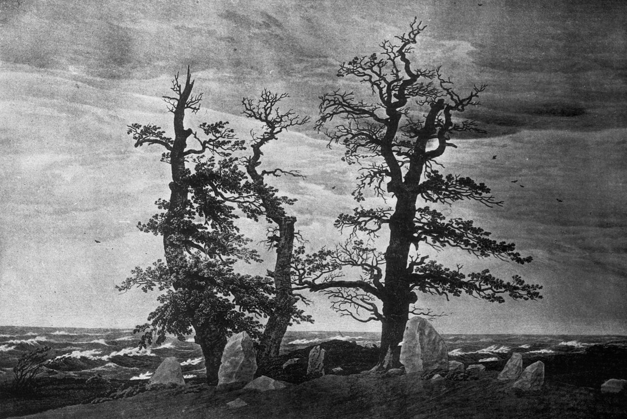 Dolmen by the Sea (lápis e tinta sépia no papel) de Caspar David Friedrich