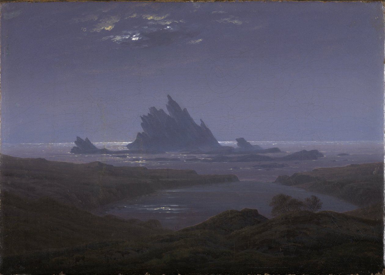 Recife rochoso na praia do mar de Caspar David Friedrich
