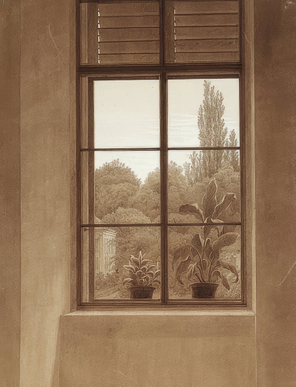 Janela com vista para um parque. Por volta de 1837  de Caspar David Friedrich