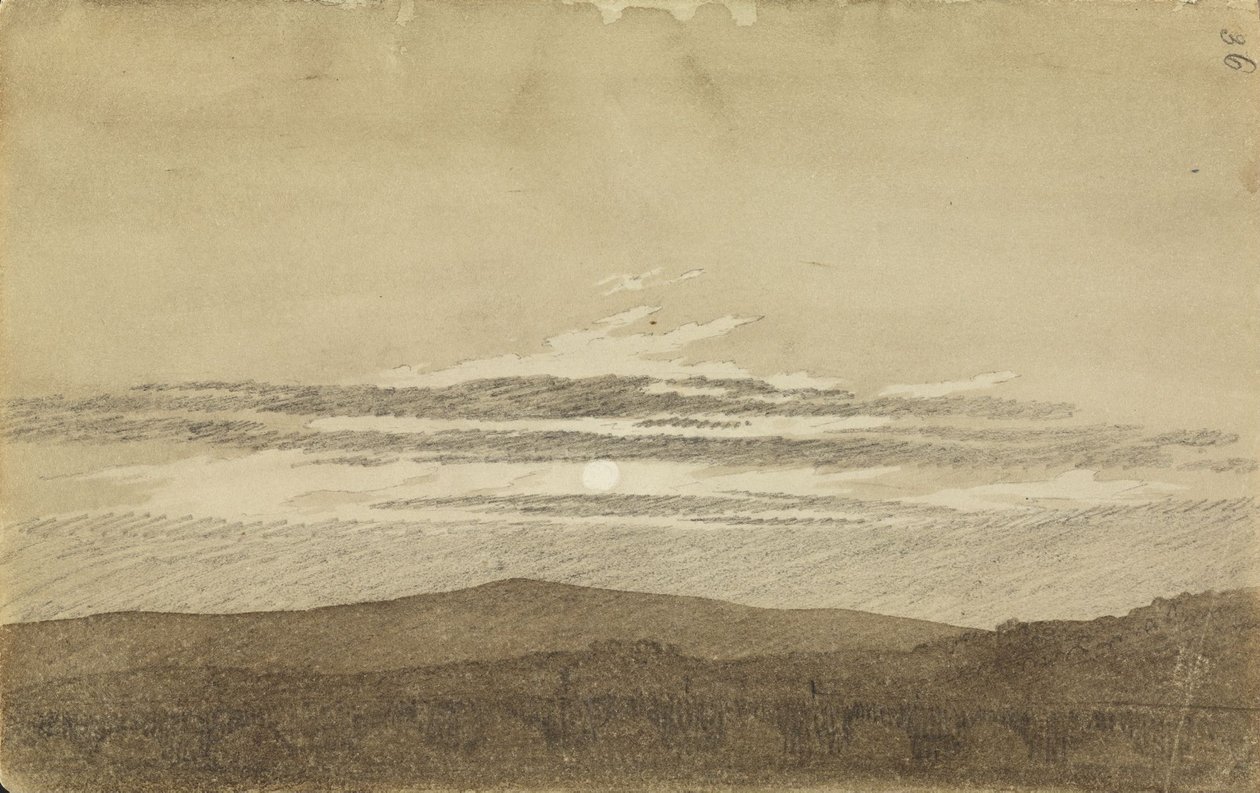 Paisagem montanhosa ao pôr do sol de Caspar David Friedrich