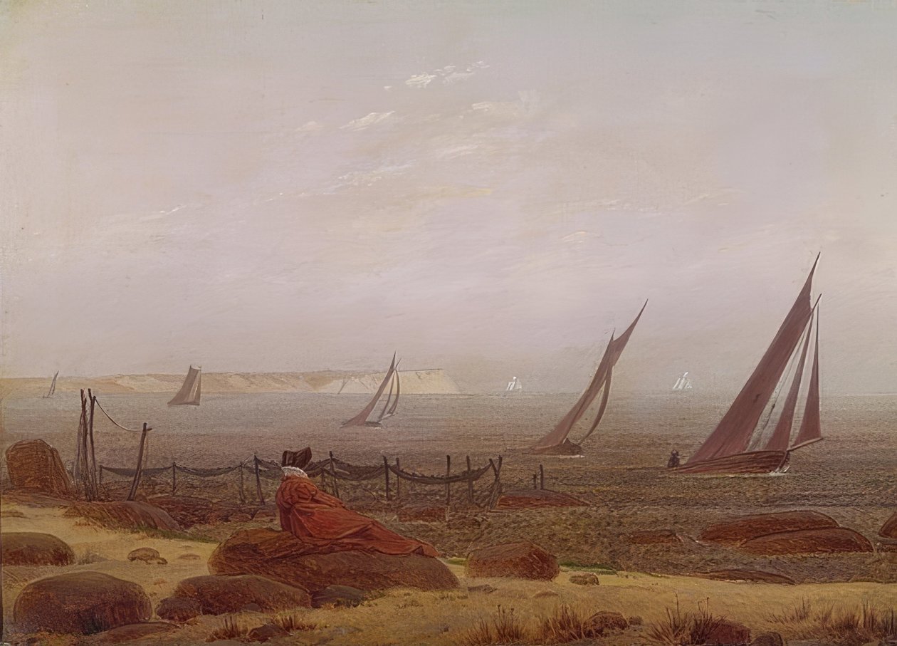 Mulher à beira-mar. Por volta de 1818 de Caspar David Friedrich