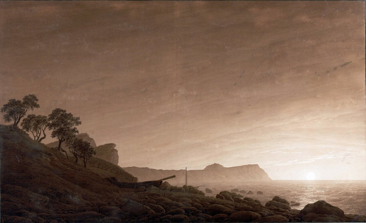 Alemão: Vista de Arkona com a lua a nascer Vista de Arkona com a lua a nascer de Caspar David Friedrich