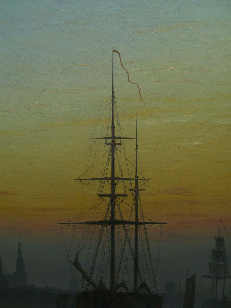 Alemão: Der Greifswalder Hafen O porto de Greifswald
 pormenor Título(s) alternativo(s): Navios no porto de Greifswald pormenor de Caspar David Friedrich