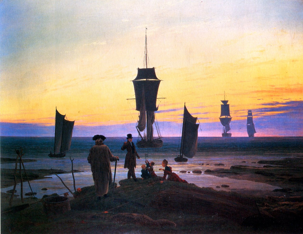 Alemão: Die Lebensstufen (Strandbild, Strandszene in Wiek) As etapas da vida (fotografia de praia, cena de praia em Wiek) de Caspar David Friedrich