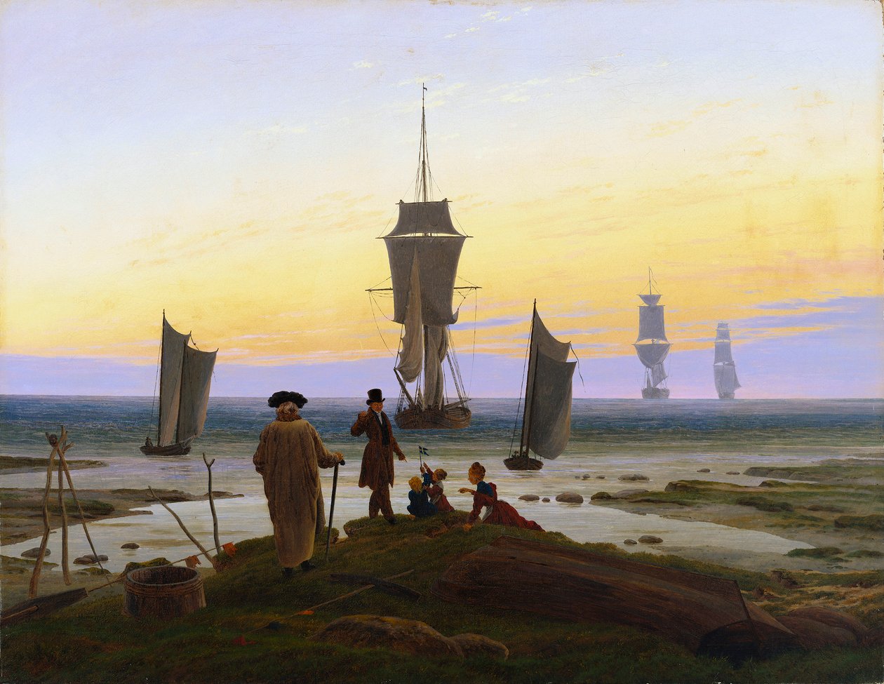 Alemão: Die Lebensstufen (Strandbild, Strandszene in Wiek) As etapas da vida (fotografia de praia, cena de praia em Wiek) de Caspar David Friedrich