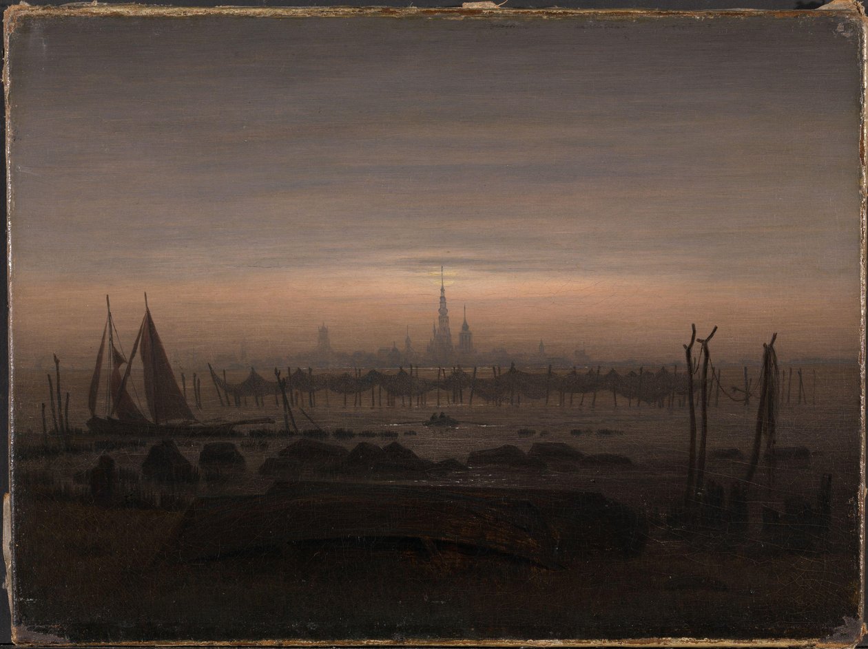 Alemão: Greifswald ao luar Greifswald ao luar de Caspar David Friedrich