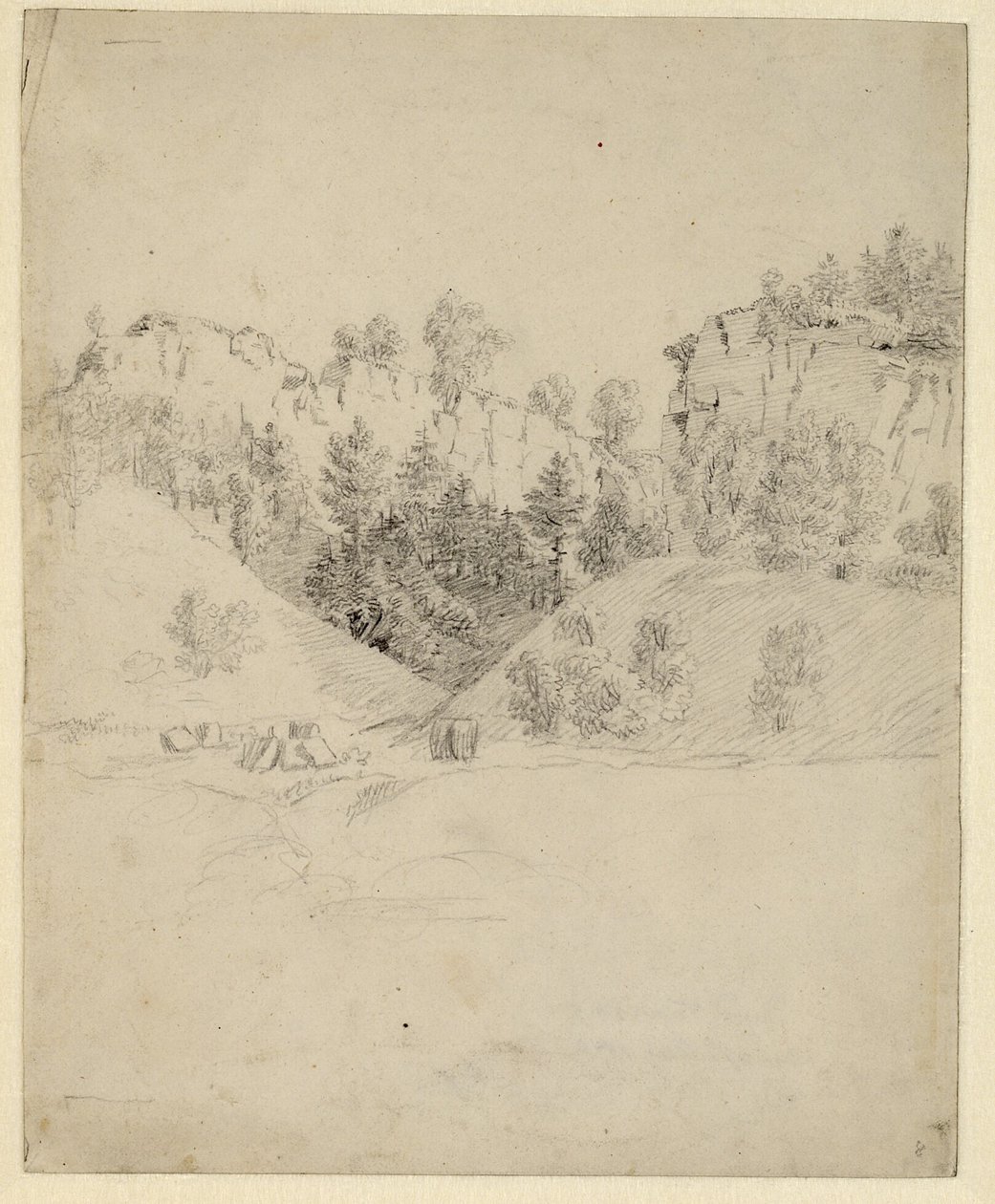 Alemão: Landschaft mit einem Steinbruch Paisagem com uma pedreira de Caspar David Friedrich