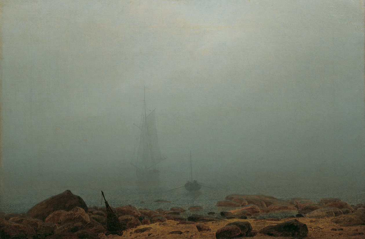 Alemão: Meeresstrand im Nebel Costa marítima no nevoeiro de Caspar David Friedrich