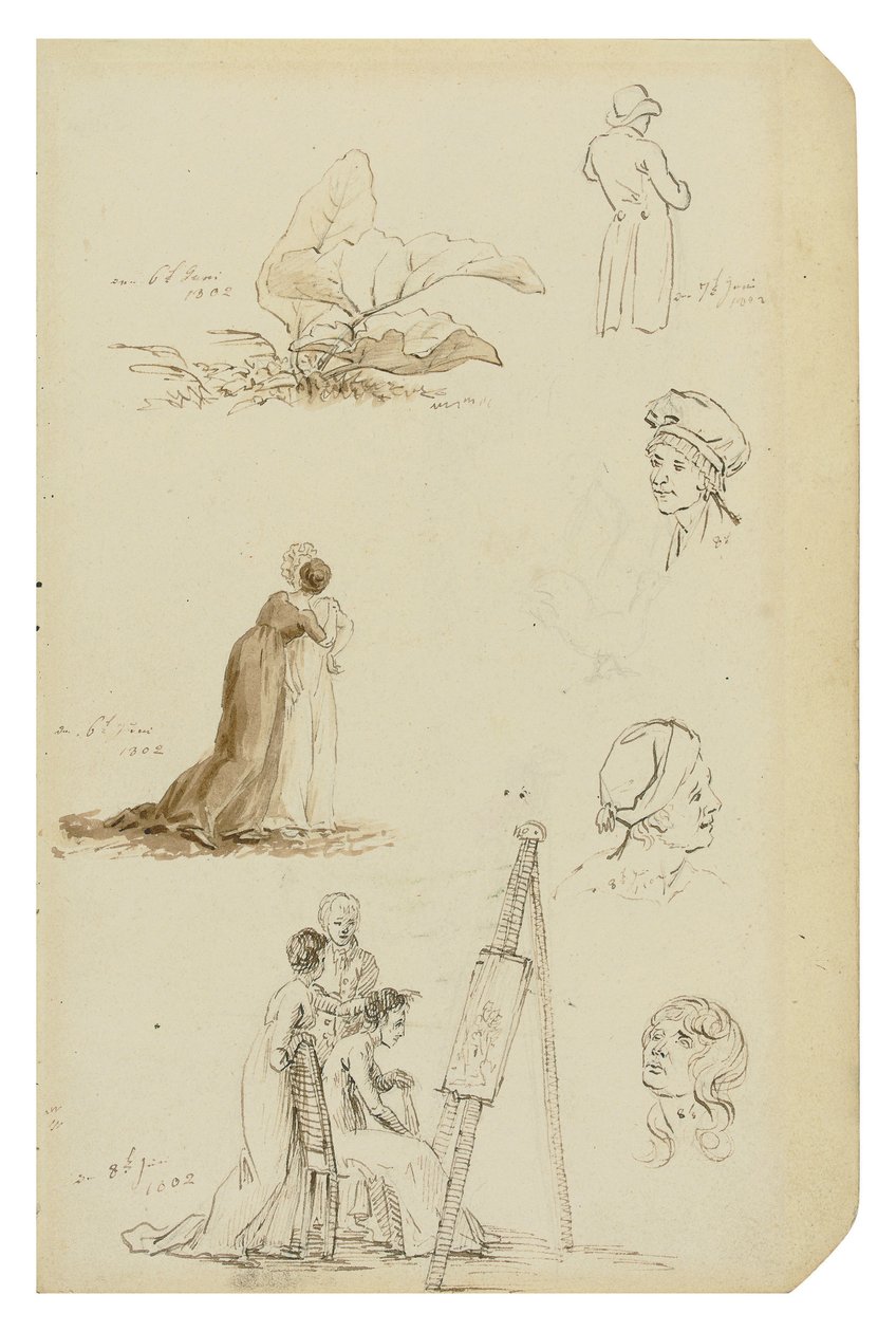Alemão: Estudo de cabeças, figuras e folhagens de Caspar David Friedrich