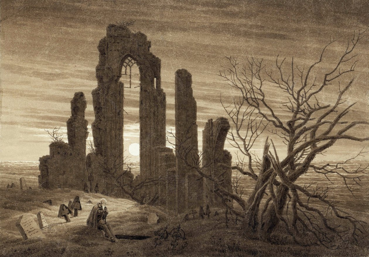 Inverno, Noite, Velhice e Morte (do Ciclo das Horas do Dia e da Idade do Homem) - Trabalho de Caspar David Friedrich (1774-1840), sépia sobre papel (19,2x27,5 cm) de Caspar David Friedrich