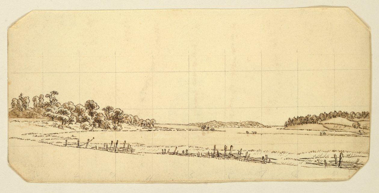 Lakeside, 1802-3 (caneta e tinta marrom lavar com lápis sobre papel) de Caspar David Friedrich