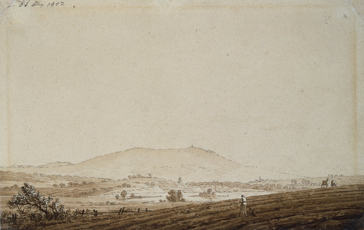Paisagem na Boêmia com vista para o Monte Jeschken, 1803 (caneta e tinta no papel) de Caspar David Friedrich