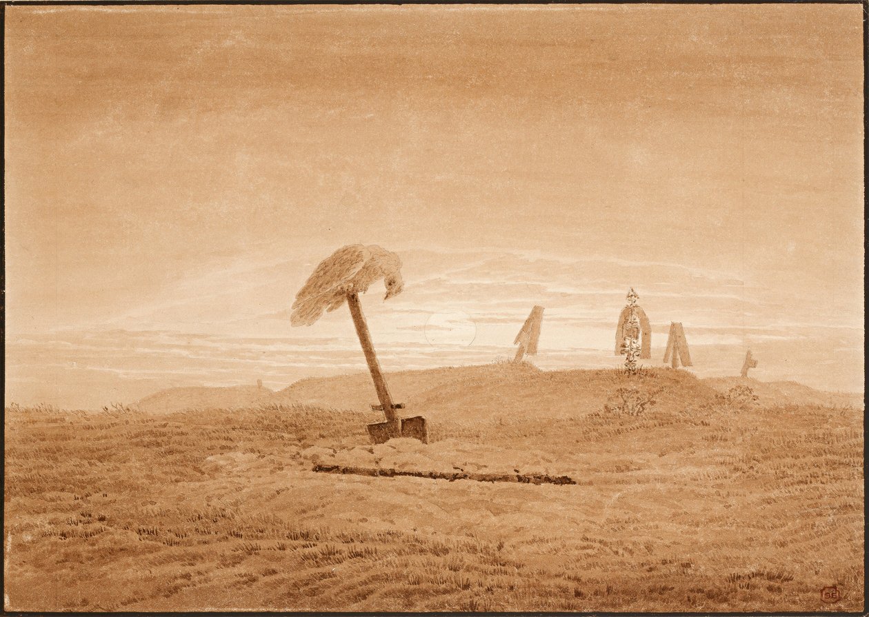 Paisagem com túmulos, ca 1836 de Caspar David Friedrich