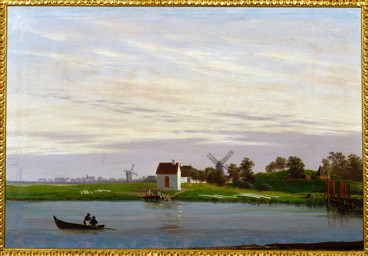 Paisagem com moinhos de vento de Caspar David Friedrich