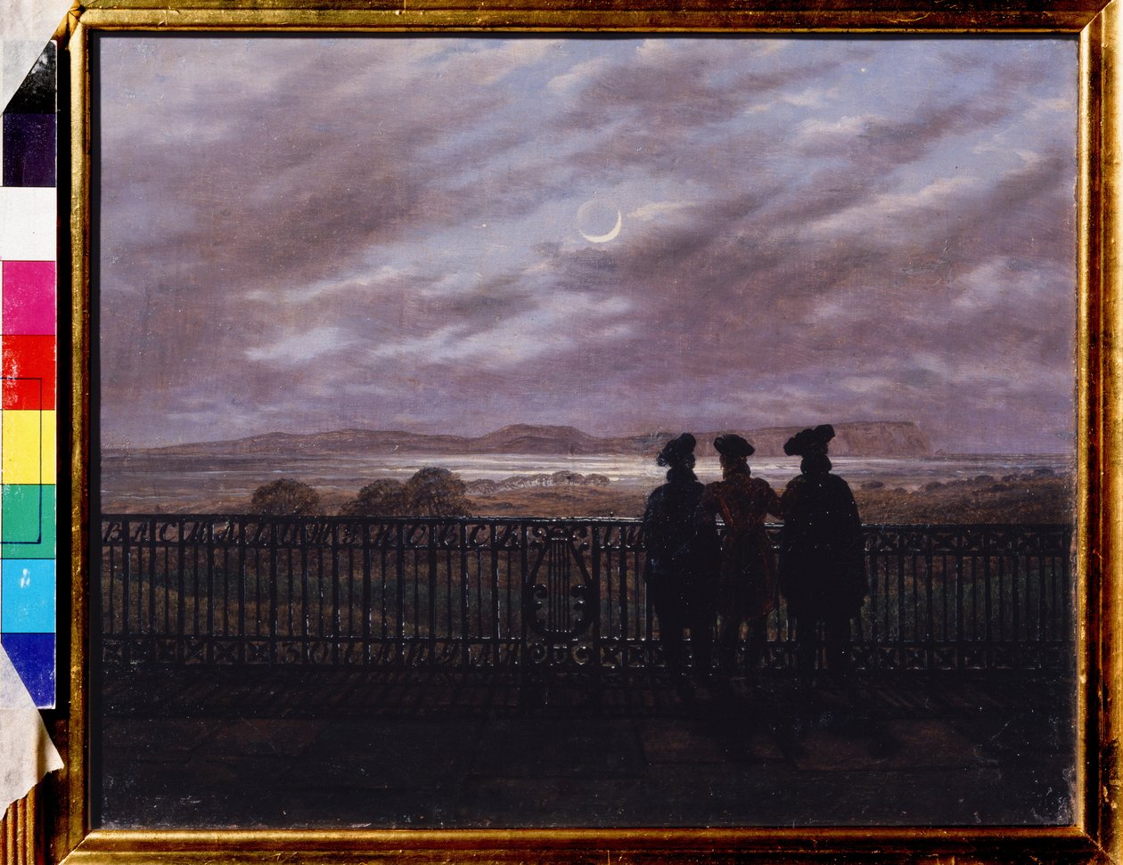 "Les poetes russes Vassili Joukovski (Zhukovsky) (1783-1852), Ivan Tourgueniev (Tourgueneff) (1818-1883) e Alexandre Ivan Tourgueniev (vers 1784-1846)) (Os Poetas V.A. Zhukovsky, Ivan Sergeyevich Turgenev e Aleksandr Ivanovich Turgenev ) Pintura de Cas de Caspar David Friedrich